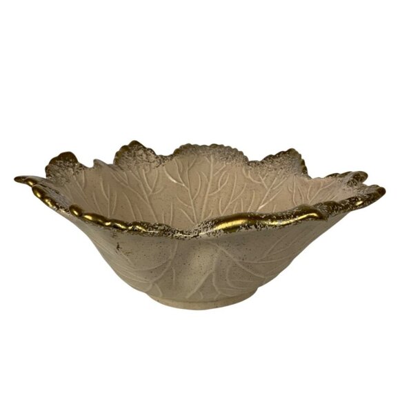 Vintage California Pottery Leaf-Shaped Bowl Pink Gold Trim 105 Mid Century USA - Picture 3 of 7